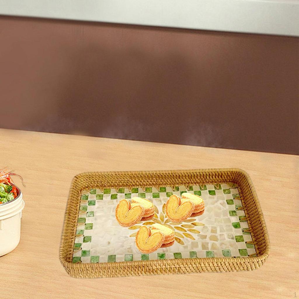 Coș de pâine din ratan, organizator dreptunghiular, tavă decorativă, bol de servire pentru gustări, pentru masă