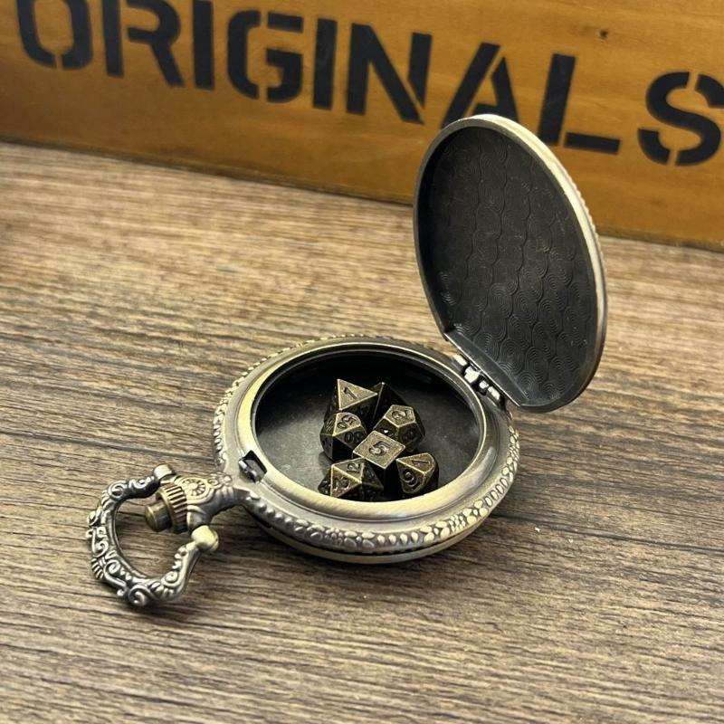 Polyhedral Micro Cubes Vintage Pocket Watch with Micro Polyhedral Set Alloy Material for Tabletop RPG and Card Games