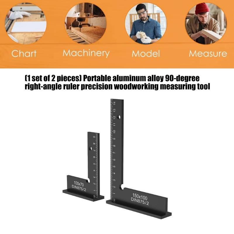 Professional Double Size 90 Degree Angles Ruler Set with Precisions Scale for Carpenter and DIY Projects Aluminum Square