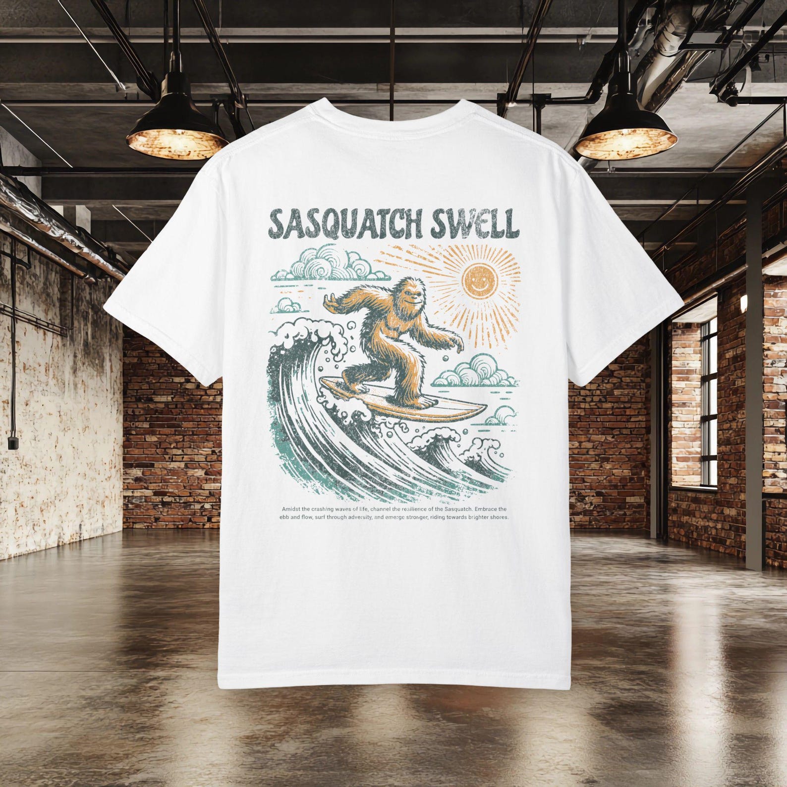 Sasquatch Surf Shirt | Bigfoot Surfing T shirt | Funny Bigfoot Beach Tee | Surfer GifT shirt | Retro Surf Graphic A.M.F STUDIO 1984 XL