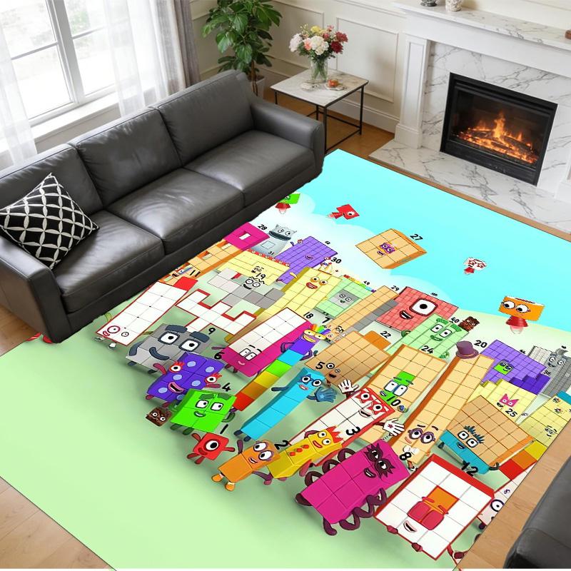 Anti‑Slip Crystal Velvet Floor Rug, Numberblocks Design Carpet for Indoor Living Bedroom Home Decoration