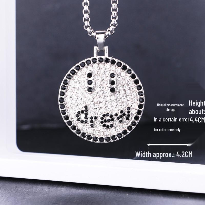 Trendy Cross-Border Rhinestone Pendant Necklace: Unisex Hip-Hop Style Stainless Steel Chain.