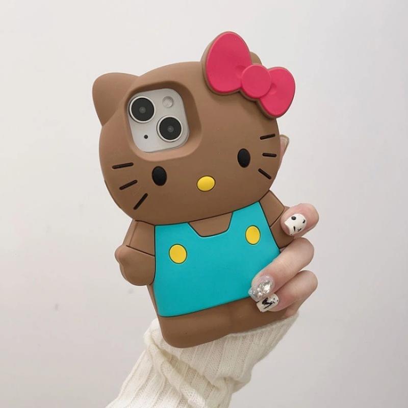 

Стиль INS Бантик Hello Kitty М який силіконовий чохол для iPhone 17 16 15 14 13 12 11 Pro Max 17 Pro 3D Мультяшний Ударостійкий Чохол для Телефона iPhone 16 коричневий