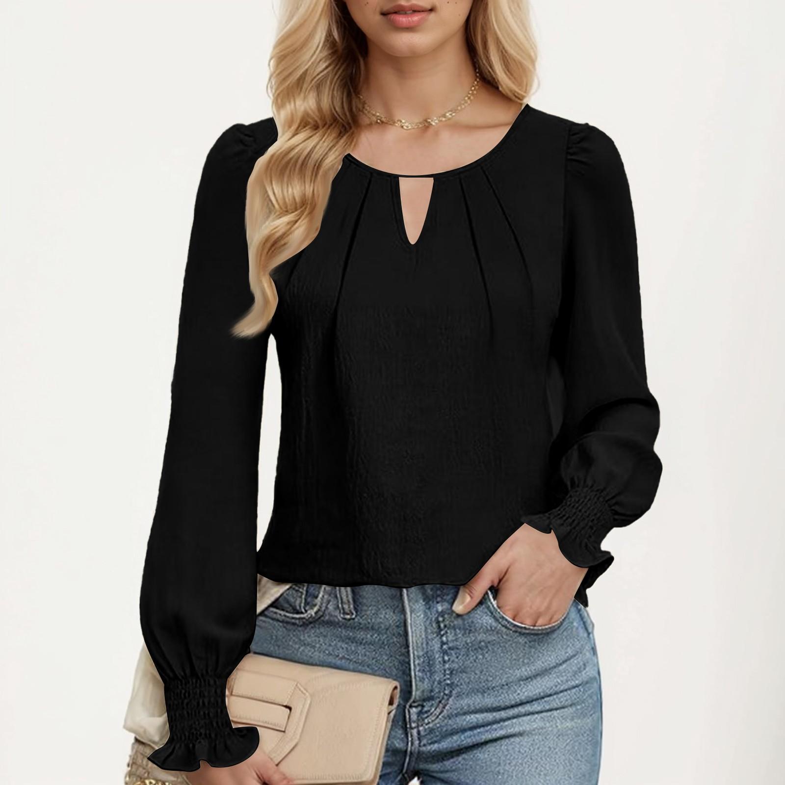 

Женские топы с длинным рукавом, модные повседневные плиссированные рубашки с замком L чёрный