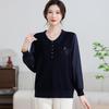 Mom's Gauze Sleeve Long-Sleeve Knit Top for Middle-aged Women - Lightweight Spring/Autumn Wear
