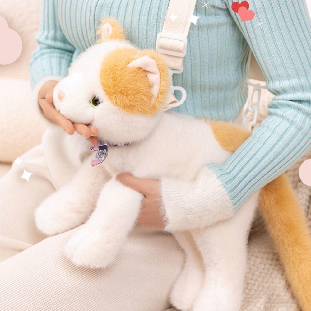 Fluffy Realistic Plush Cat Toys Soft Cat Plush Shoulder Bag Soft Cat Stuffed Toy  Children Girl