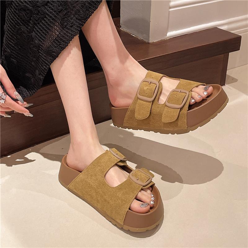 Fashion Smile Women Slippers Retro Trend With Buckle Slippers Summer Casual Women Shoes Comfortable Beach Slippers Round-headed Slippers