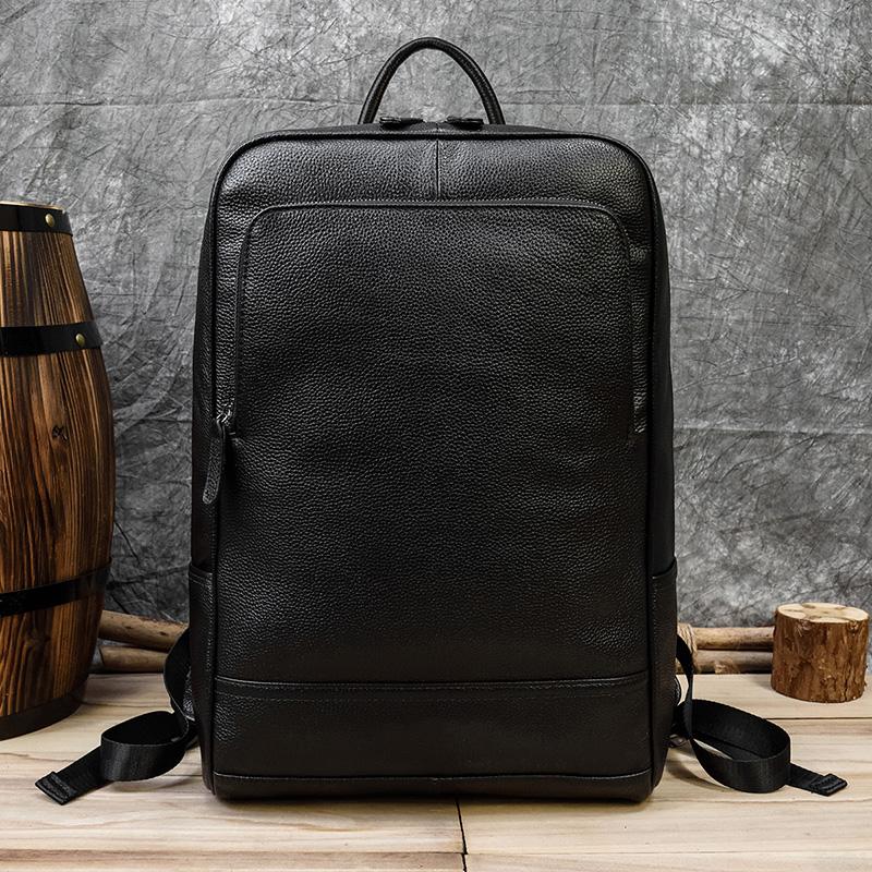 Newsbirds Genuine Leather School Bag Black Brown Men's Business Backpack Cowhide Daypack Casual Schoolbag For Men Boys Student