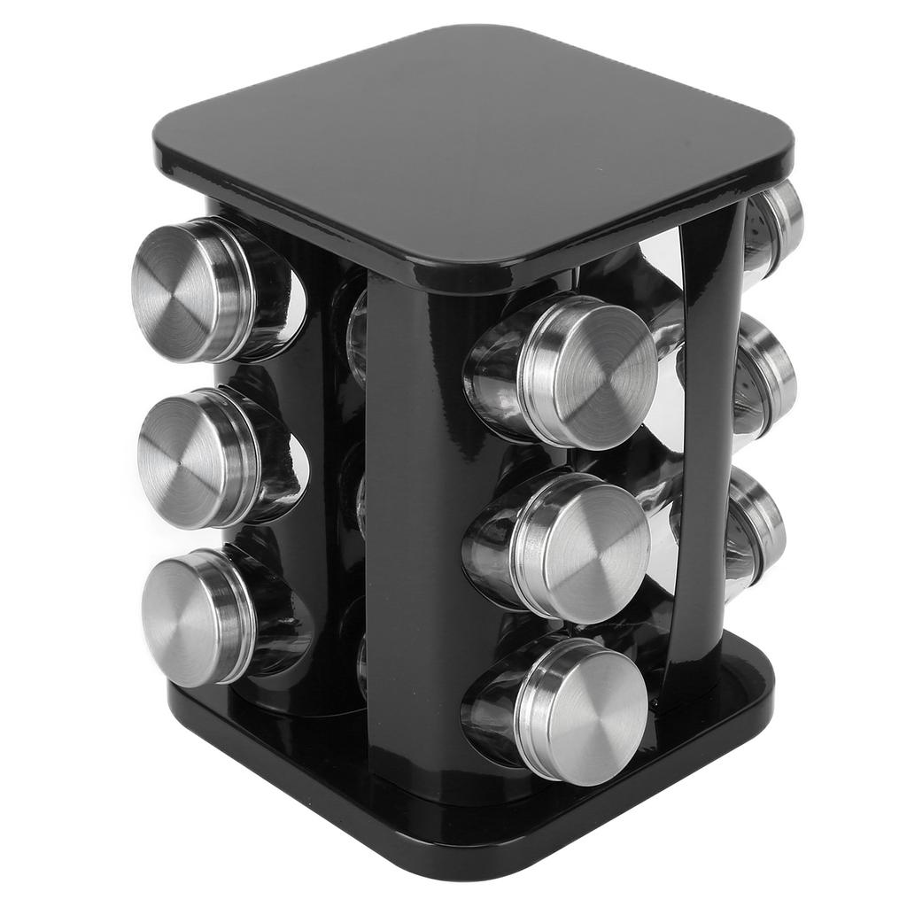 Revolving Spice Rack Stainless Steel Rotating Seasoning Spice Jar Rack for CountertopBlack