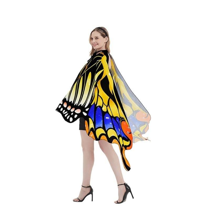 Womens Butterfly Cape Wing Fancy Dress for Party Cosplays Butterfly Wing Costume, Rainbow Butterfly Shawl Wing Cloak