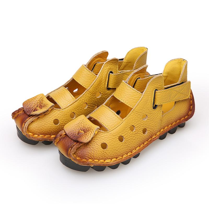 Sommer-weicher Boden, flach, echtes Leder, Damen-Schuhe, Freizeit-Damen-Sandalen