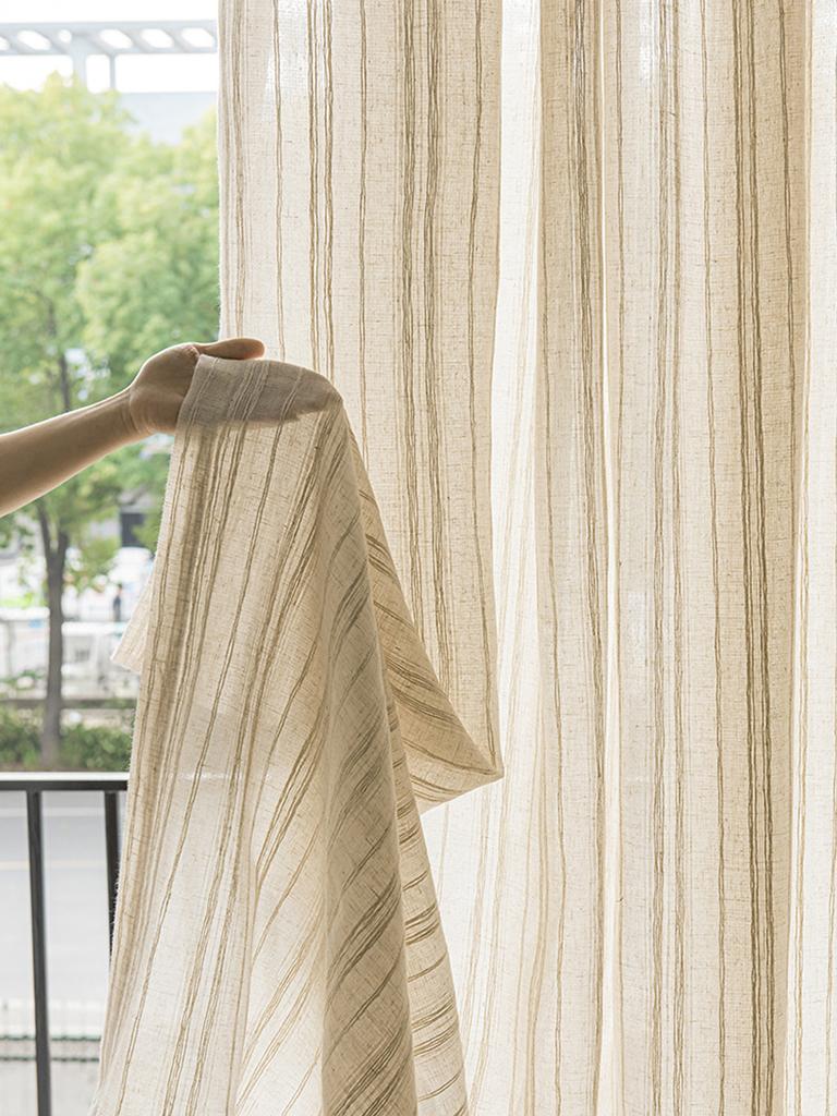 1pc Linen Blackout Mori Style Simple Solid Color Beige Sheer Curtain for Home Living Room House Decor Breathable Moaquito proof