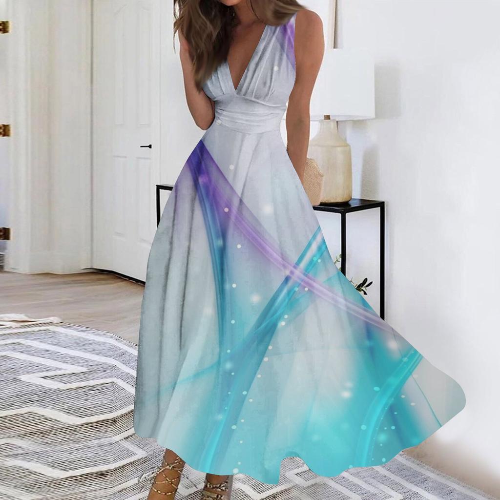 Damen Langes Kleid Kleid Freizeitkleid Swingkleid A-Linienkleid Blumenmuster Mode Streetwear Outdoor Tägliches Date Print Ärmelloses V-Ausschnitt Kleid