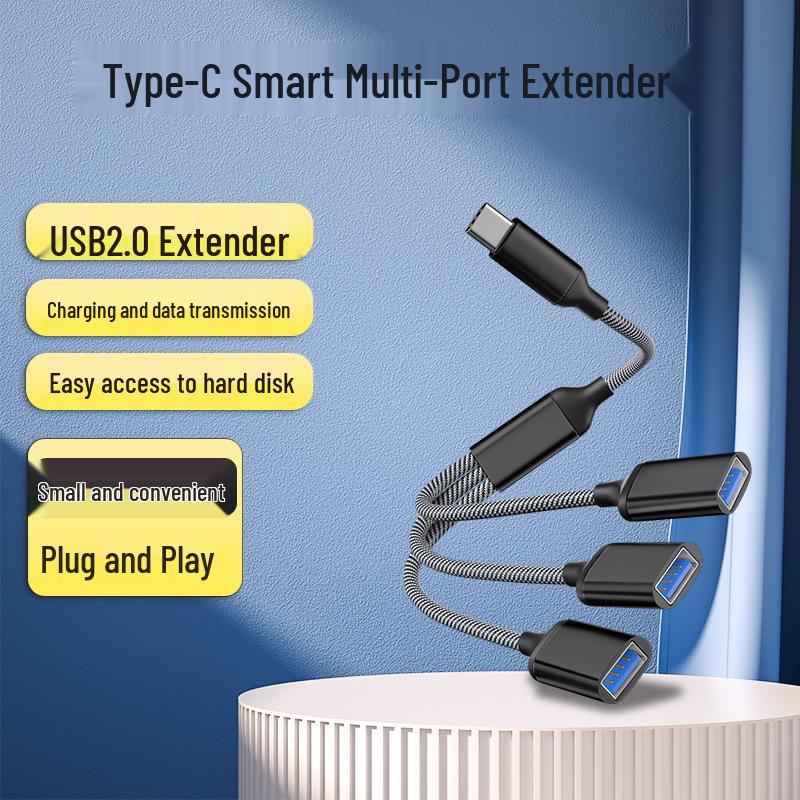 

Док-станция расширения USB-C-разветвитель: Многопортовый OTG-концентратор-адаптер для телефона и компьютера Black, 3-in-1 Type-C