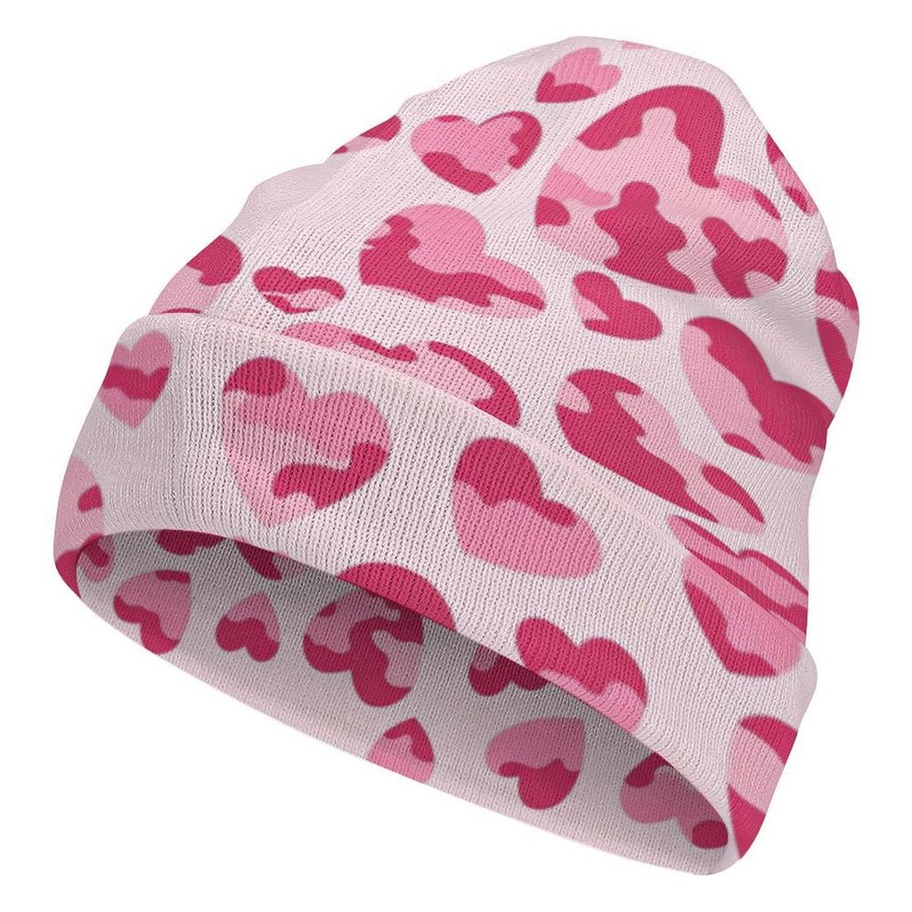 Factory Best Sale Custom Teal Heart Camo Print Cuffed Knit Beanie Men Women Winter Warm Outdoor Skull Cap for Wear