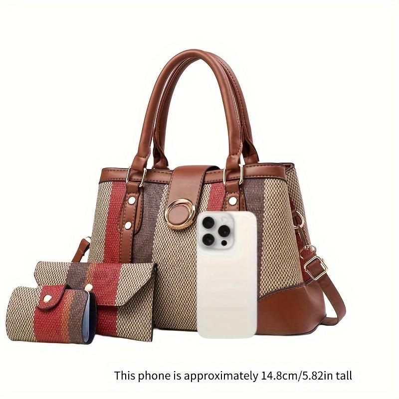 Classic Striped Women's Handbag Set, High-Quality Fashionable Versatile Three-Piece Set