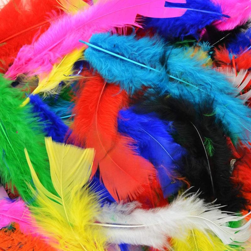 100pcs Flat Fluffy Colorful Turkey/Chicken FeathersDiy Pheasant Plume for Needlework Decor Clothes Handicraft Accessories10-18cm