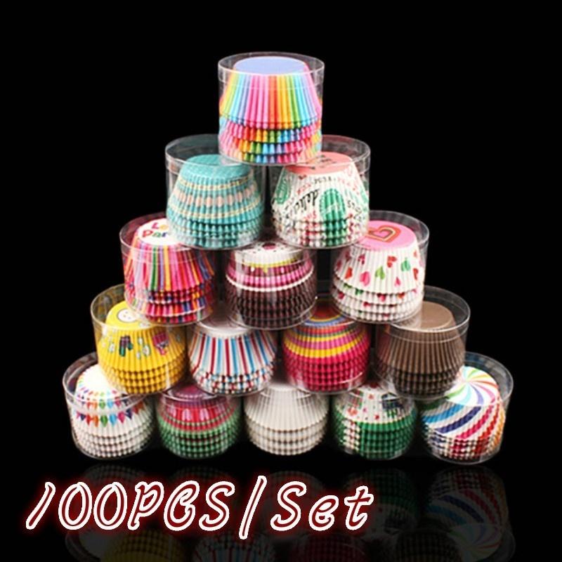 New 100Pc/Set Creative Paper Cake Cups Suitable Household Handmake Diy Cake Box Party Kitchen Baking Tray Cupcake Supplies