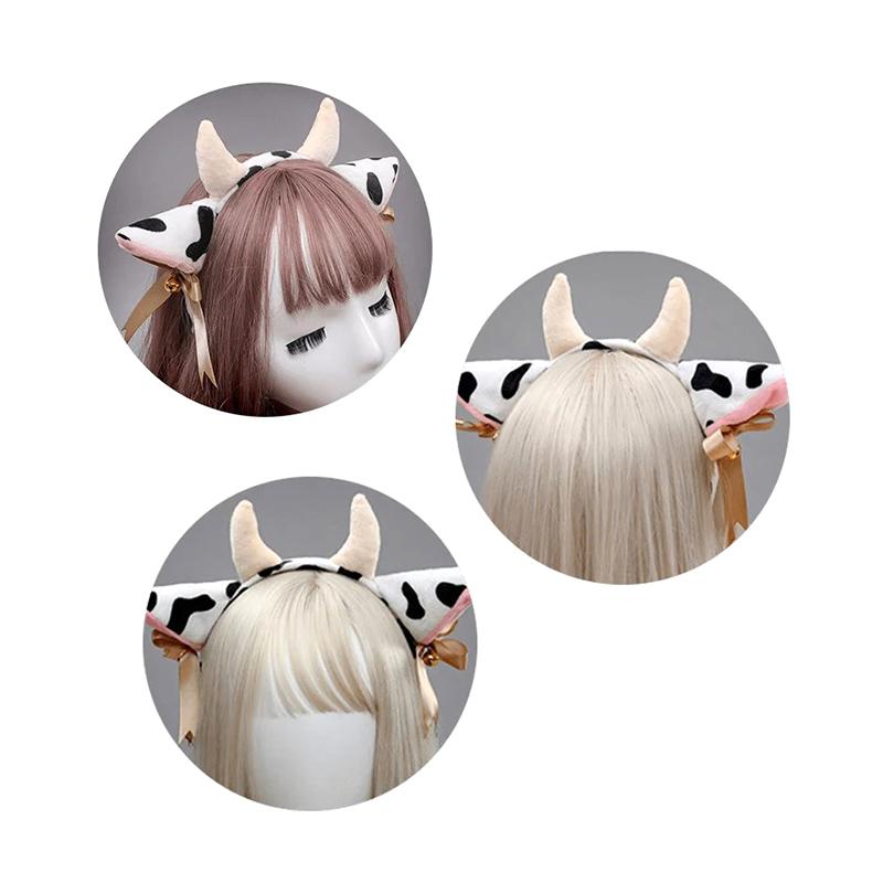 1 Set Tierparty Cosplay Kostüm Plüsch Kuh Ohren Horn Stirnband Mit Kleinen Glöckchen Schleife Anime Lolita Haarreif Mädchen Geschenke