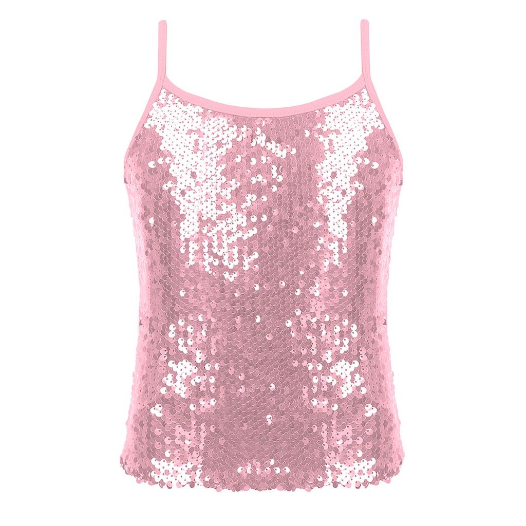 Çocuk Kız Parlak Pul Kaşkorse Tank Top Caz Modern Dans Yarışması için Spagetti Sapanlar Yelek