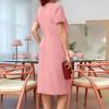 Women's Summer Shaping Dress V Neck Short Sleeve Ruffle Dress
