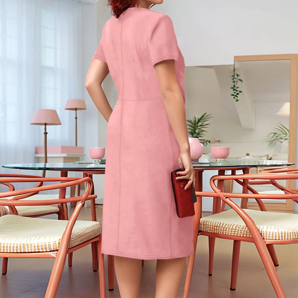 Women's Summer Shaping Dress V Neck Short Sleeve Ruffle Dress