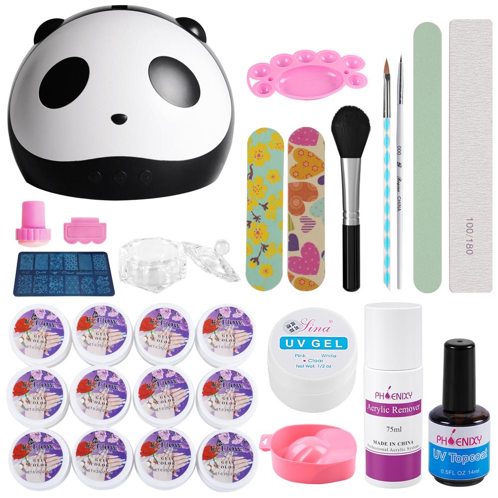 

PHOENIXY 12/36 цветов Набор УФ-гелей для ногтей с УФ-светодиодной лампой Маникюрные инструменты Художественный набор Полуперманентный замачиваемый УФ-лак Полный акриловый набор для ногтей
