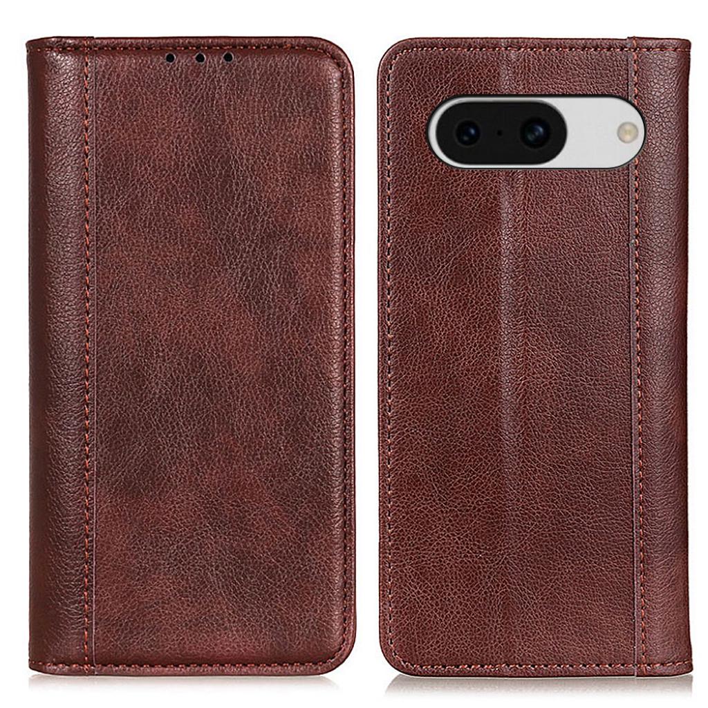 

For Google Pixel 8a Case Litchi Texture Split Leather Phone Wallet Cover Brown