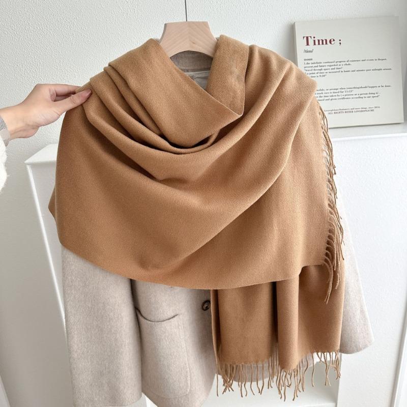 New Solid Color Fringed Scarf Men's and Women's Autumn and Winter Thickened Versatile High-end Shawl Imitation Cashmere Fashion Scarf