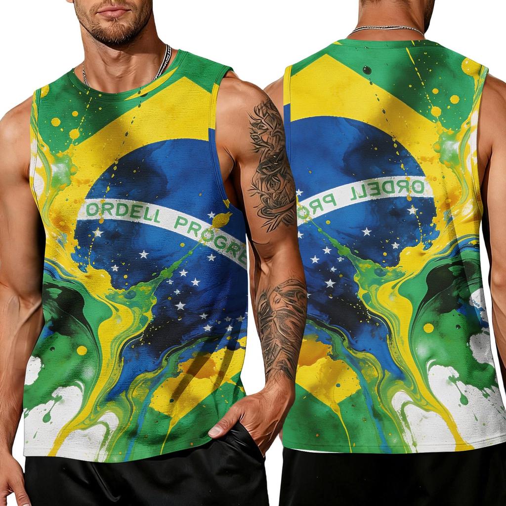 Men's Casual Sleeveless Tank Top Sport Breathable Lightweight Muscle Shirt with Abstract Ink Splash Print for Outdoor Gym Training