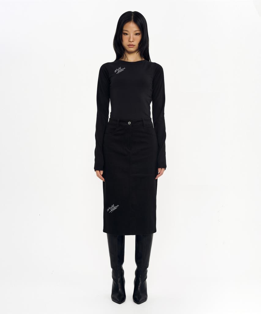 Woldeudillema Slit Corduroy Pencil Skirts (Black)