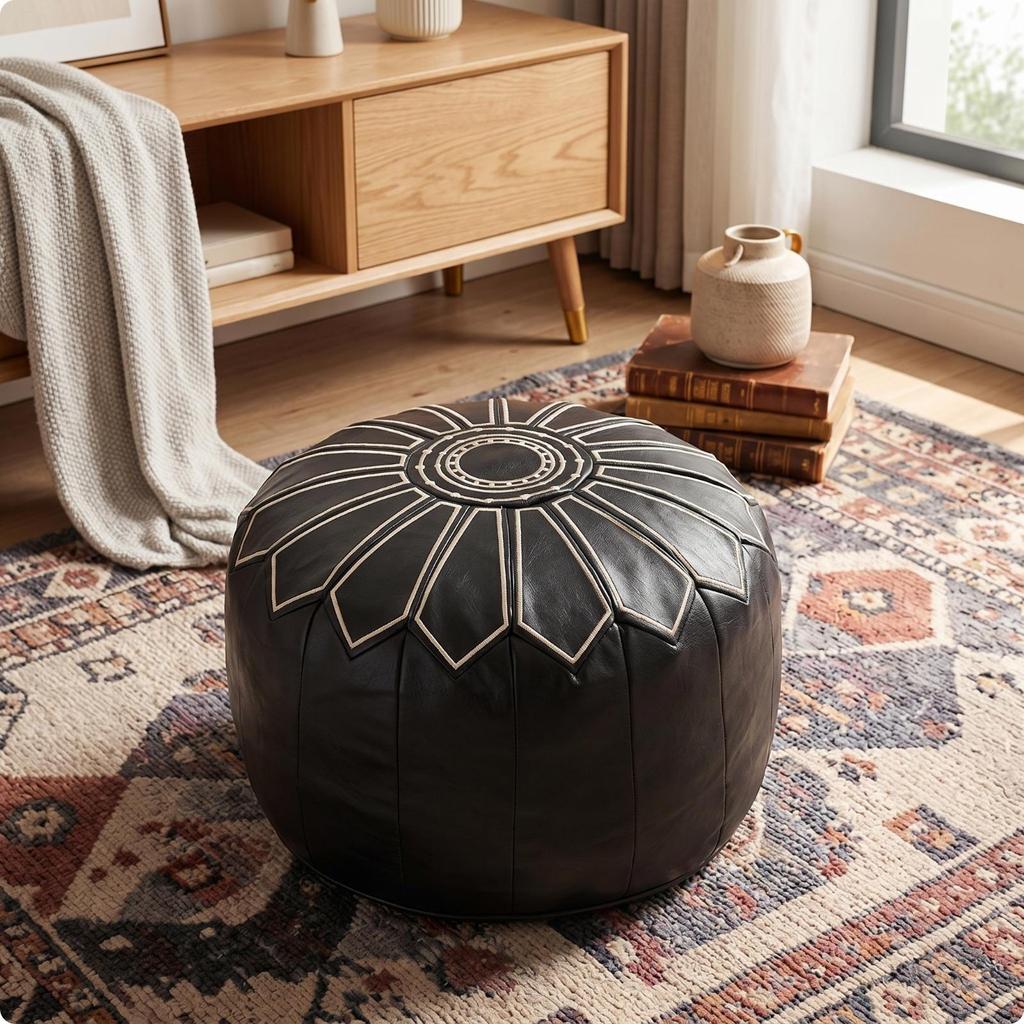 Storage Ottoman Embroidery Round Footstool