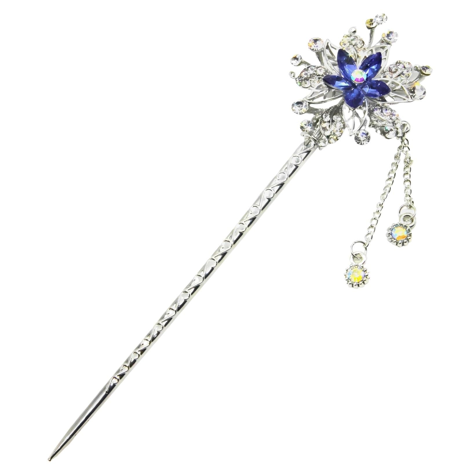 

[МяоМяо] Канзаши (заколка для волос) - Один предмет - Японская одежда - Формальное кимоно, юката - Украшение для волос - Металл - Антикварное - Синий - Хрусталь - Снег