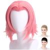 CaseEden Cosplay Muted Includes 2 Wig Nets Wig, Short, 30cm, Heat-Resistant, Pink, Pink,