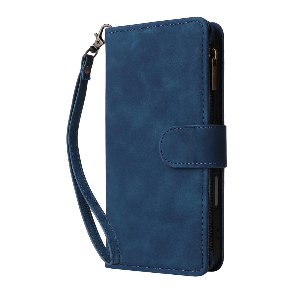 For iPhone 17 Case Zipper Wallet Multiple Card Slots Leather Phone Cover with Wrist Strap