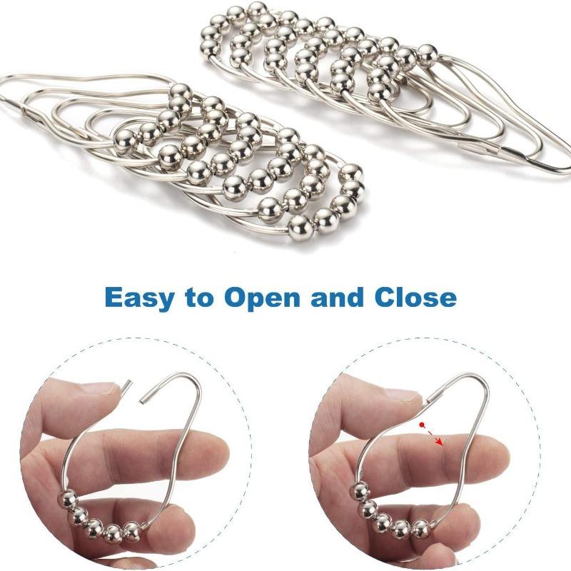 12pcs Durable Stainless Steel Shower Curtain Hooks with Rust Prevention and Five Rolling Beads