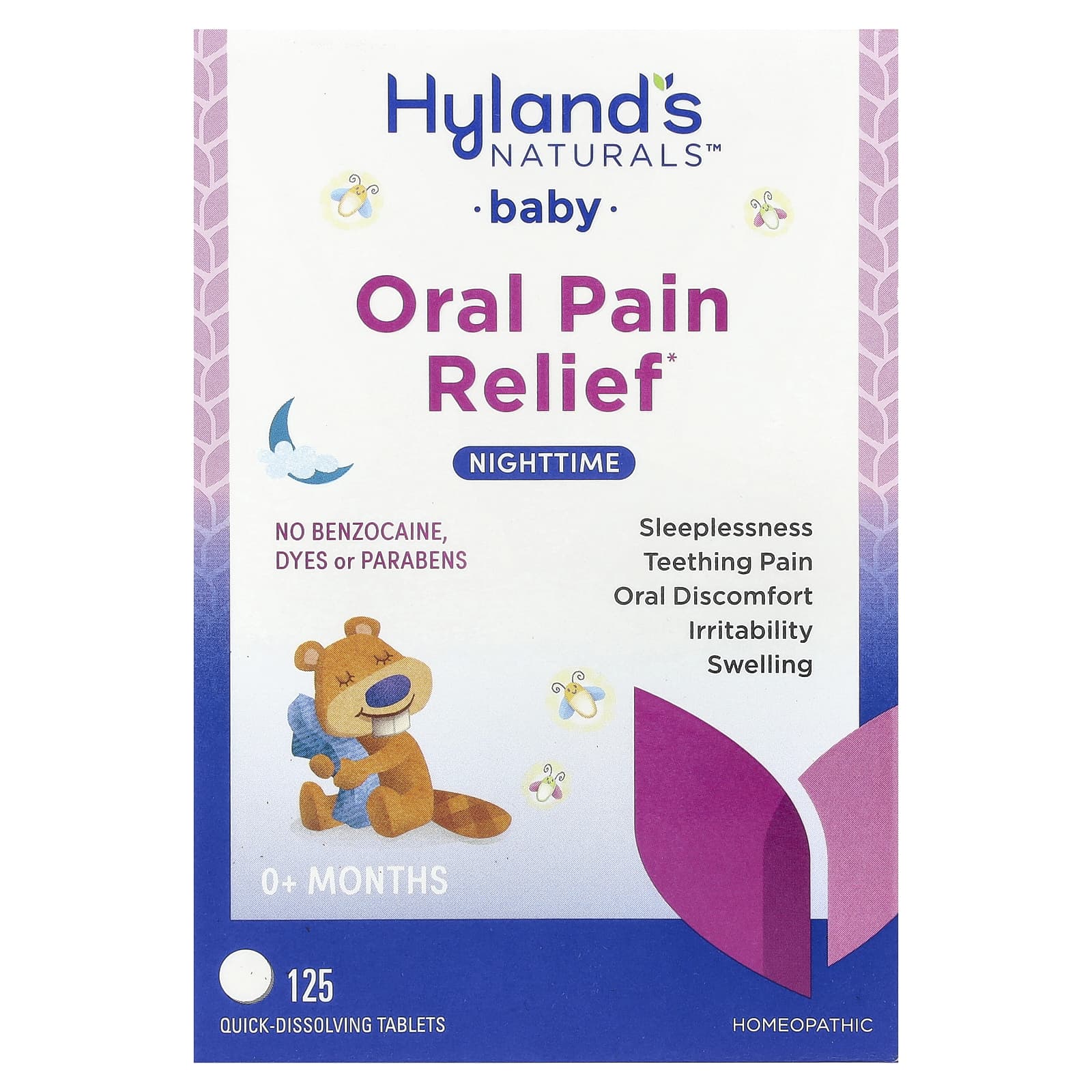 

Hyland S Naturals, Infants, Oral Pain Relief, Nighttime, 0 Months and Up, Quick Dissolve Tablets, 125