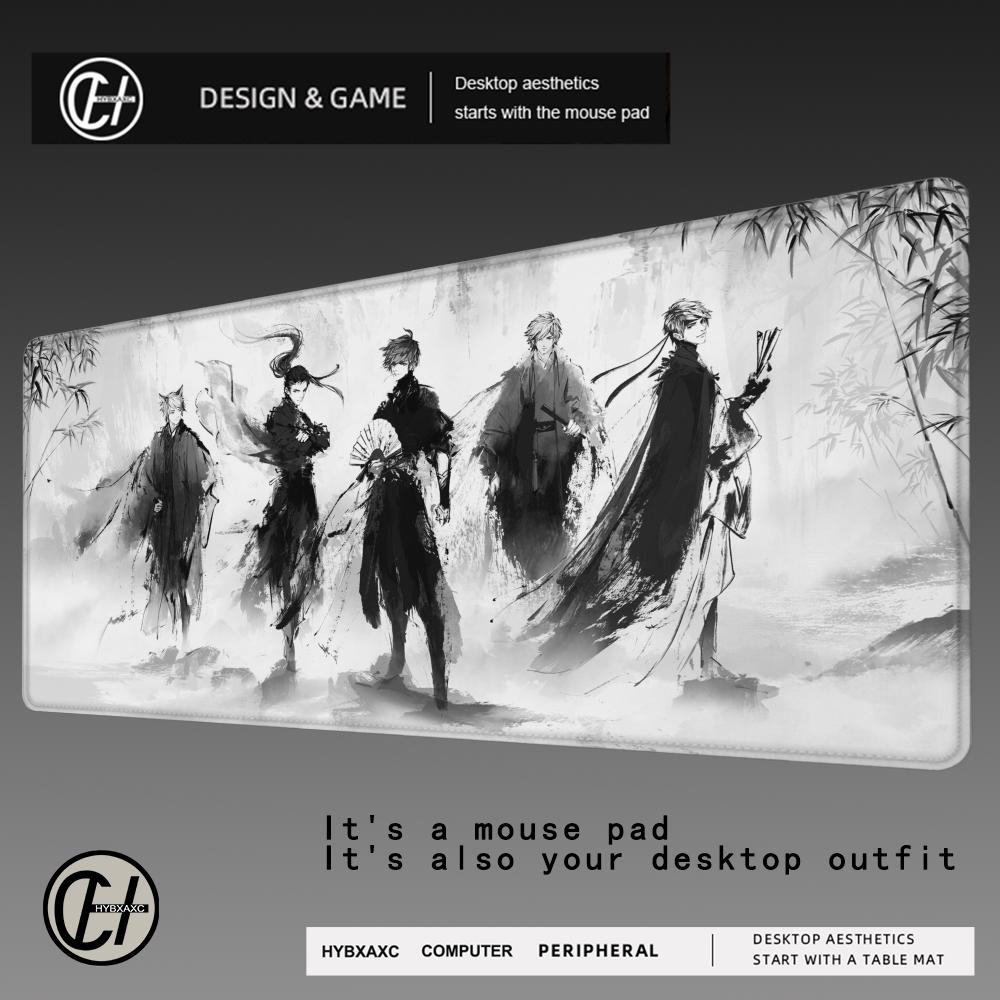 HYBXAXC Ink Warrior Mouse Pad XXL Anime Samurai Rug Gaming Pc Accessories 40x90cm Office Desks Aesthetic Mousepad Table Cushion