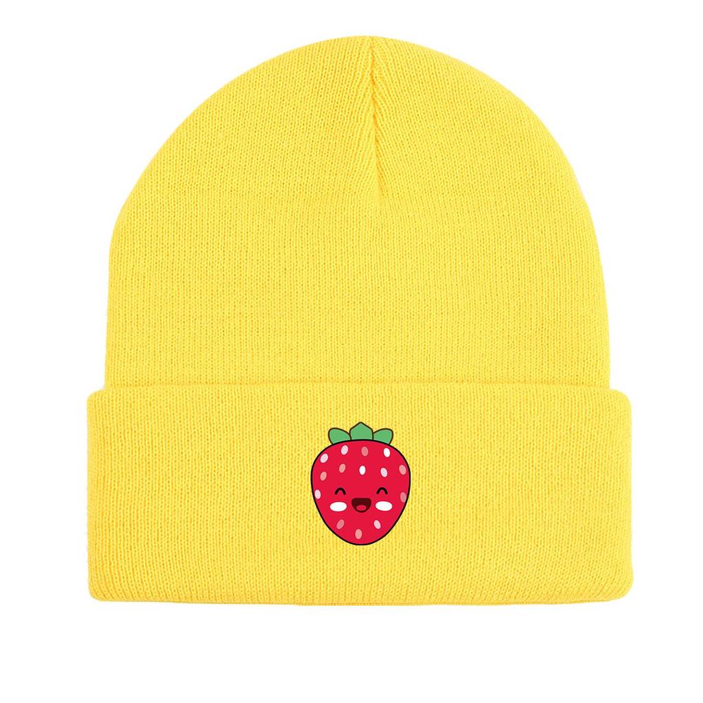 Strawberries Winter Knit Cap Beanie, Cartoon Fruit Skullies Beanies Autumn Versatile Trendy Headwear Knitted Cap Beanie