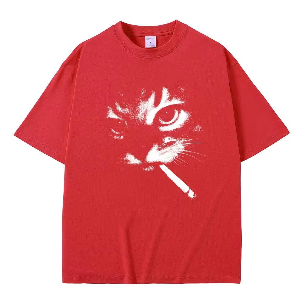 Funny Meme Smoking Cat Face Graphic Tshirts Unisex Women Casual Cotton Vintage T Shirts Unisexs Oversized Tshirts Cats Lovers Gifts