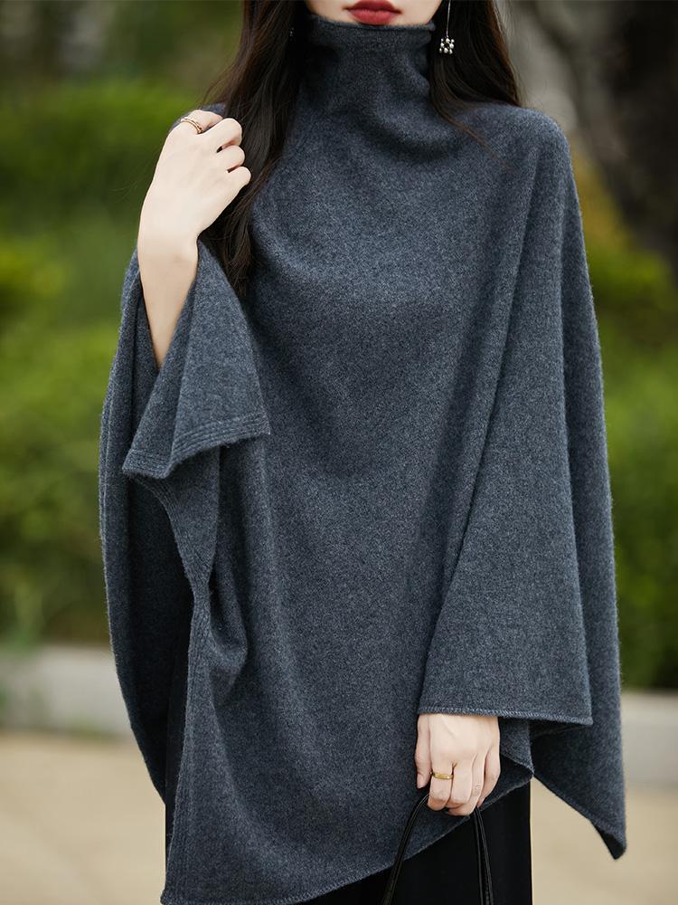 Wool Shawl Women's Medium-Length Sleeveless Casual Pullover Cape Jacket