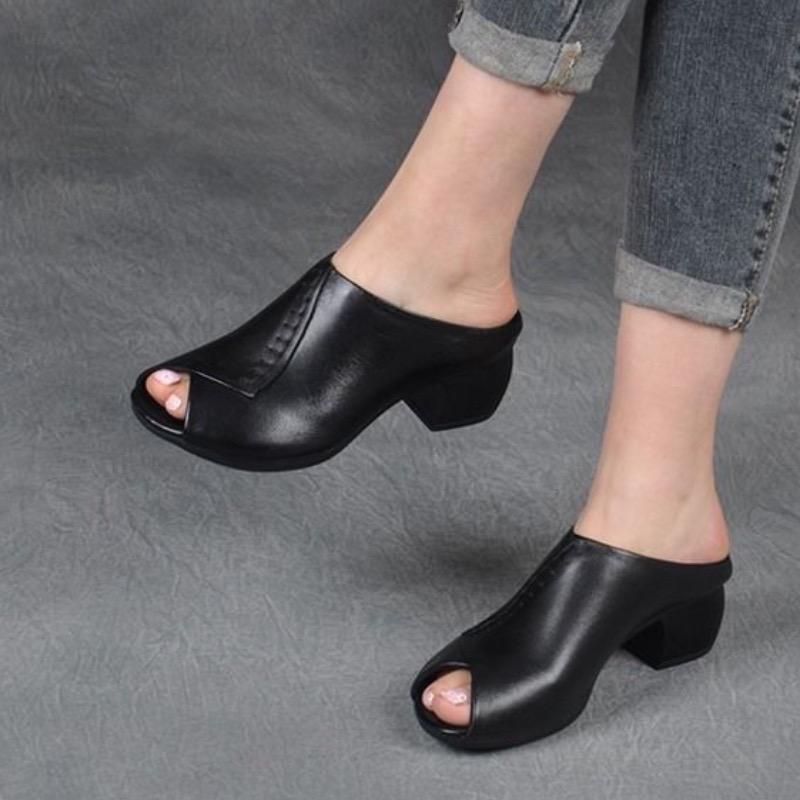 Fashion 2025New Women's Slippers Retro Fish Mouth Sandals Summer Peep Toe Slippers for Women Casual PU Leather Slippers Designer Sandals