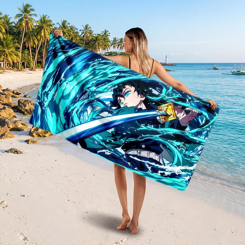 Demon Slayer Printed Swim Towel, Portable Water Absorbent Towel for Beach Camping Daily Bathroom Use