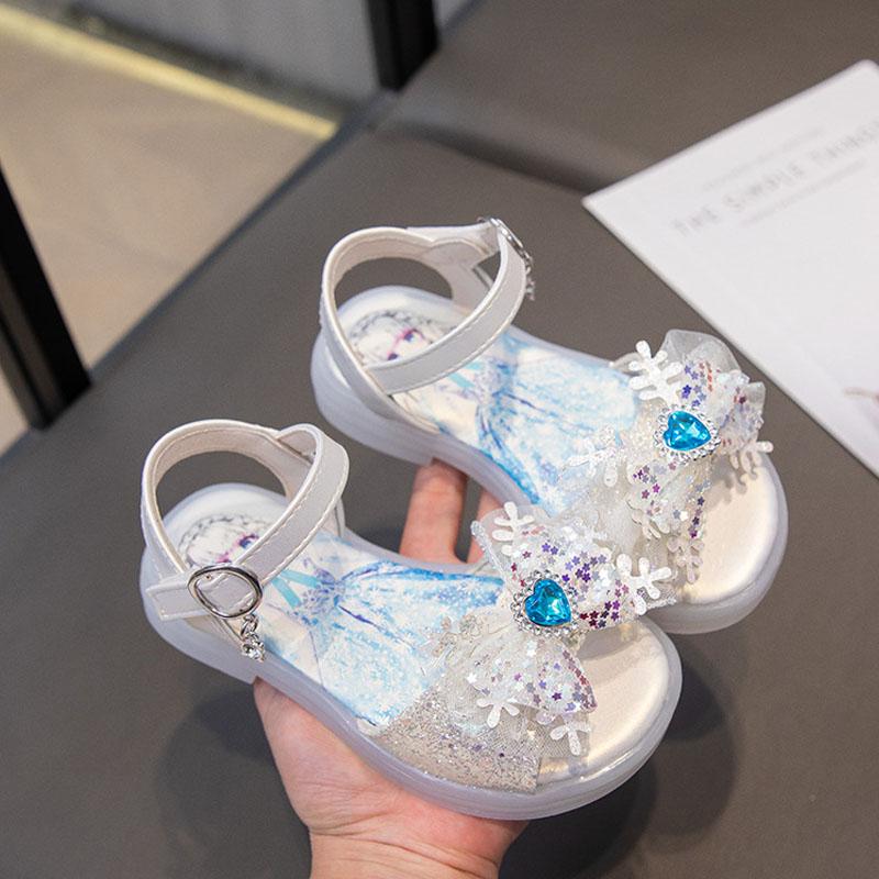 Princess Girls Sandals Summer Children Beach Shoes Girls Open-toed Sandals Soft PU Leather Flat Kids Sandals For Girl 36
