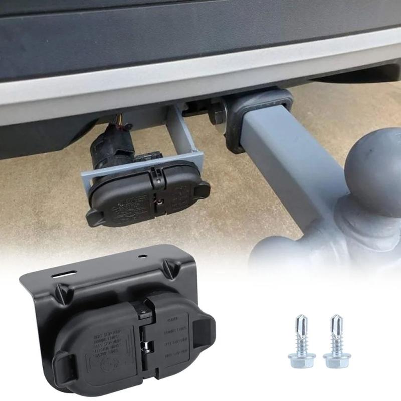 7 Way & 4 Flat Trailer Tow Hitch Wiring Plugs Receptacle Assembly with Mounting Bracket for USCAR Socket