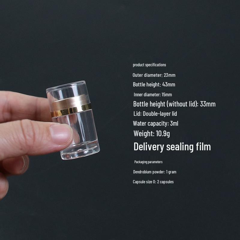 

Transparent Acrylic Plastic Jar with Silver Lid for Medicinal Powder - Cordyceps Health Product, Custom Logo Print Available