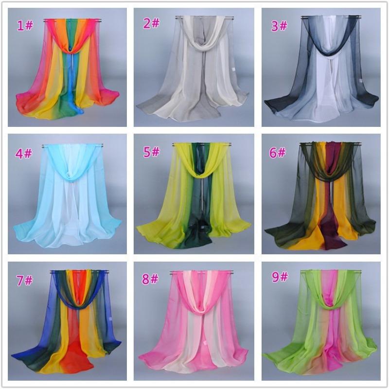 Supply imitation silk georgette silk scarf, popular bright and gradual change of color accessories scarf