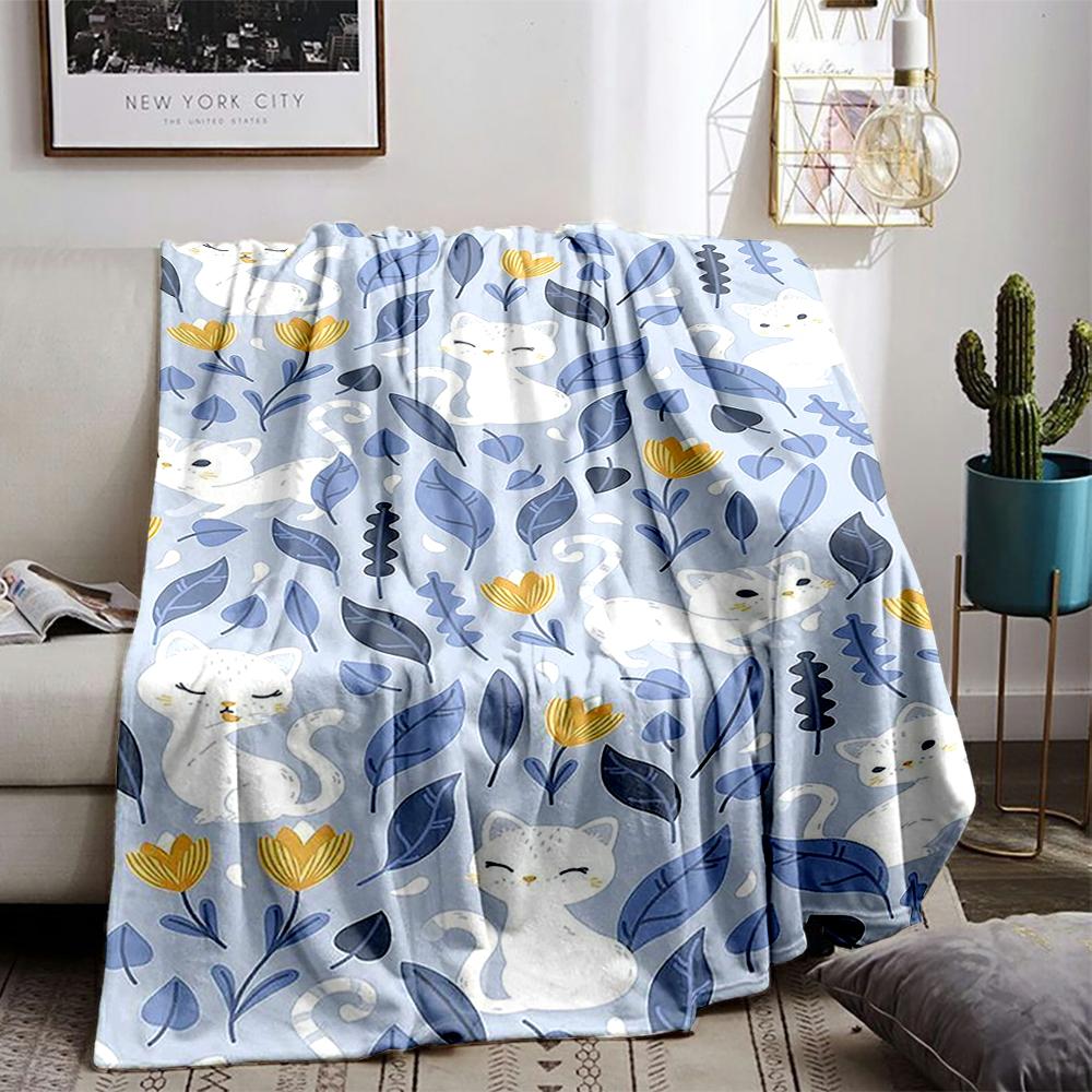 Whimsical Cats and Leaves Design Flannel blanket for bedroom, living room, sofa, and nap