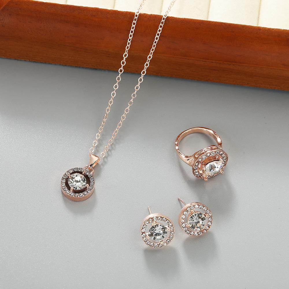 

Круглая форма кулон кристалл ожерелье + серьги + кольцо комплект свадебная цепочка ювелирные изделия женские аксессуары подарок розового золота