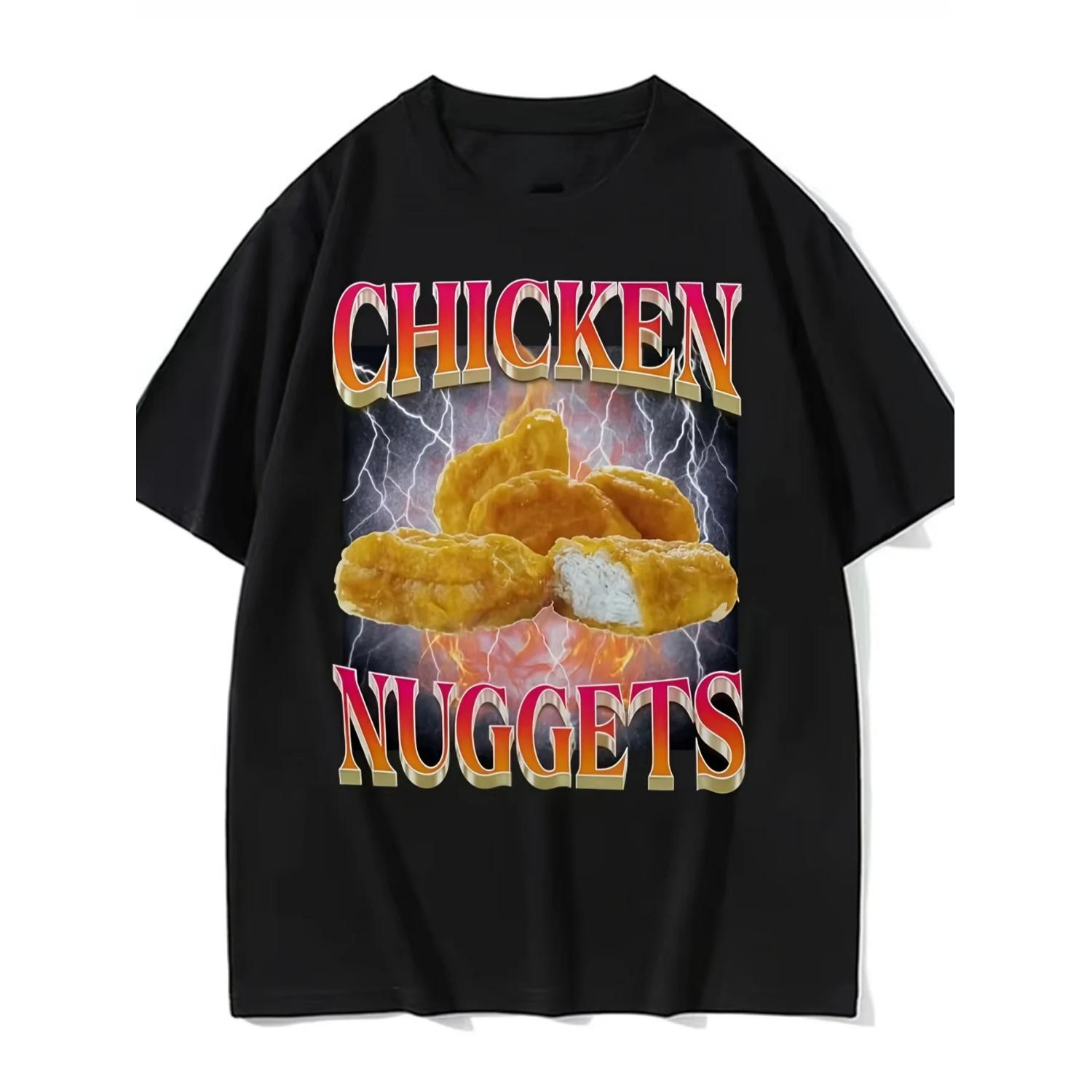 

Fun Chicken Block Retro Pattern T-shirt - Retro Fast Food Flame T-shirt with Chicken Block Text - Daily Casual Shirt S чёрный
